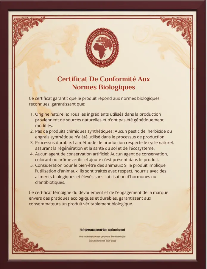 Certificat de conformité aux normes biologiques